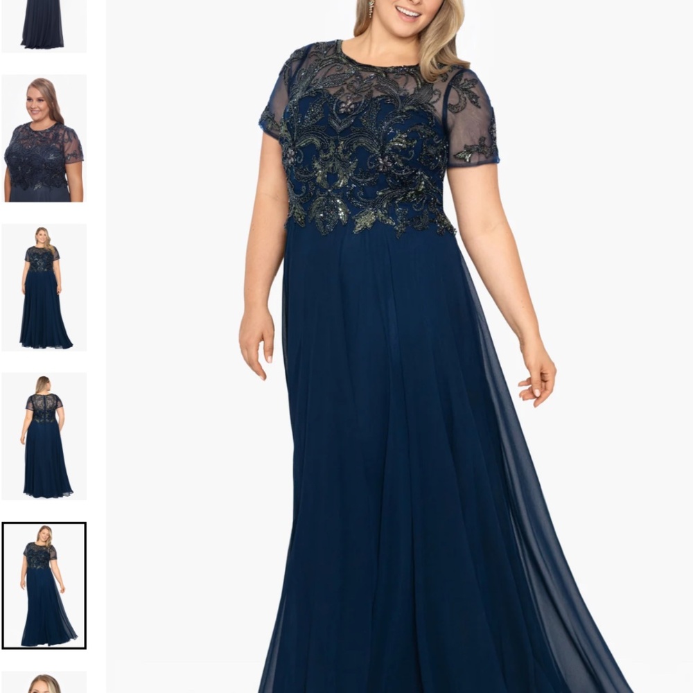 NWT Xscape short sleeve chiffon formal navy gown, mother of the bride 14W